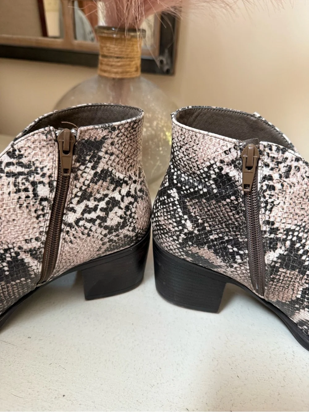 Pierre Dumas Pink and Black Snake-Print Chelsea Ankle Boots